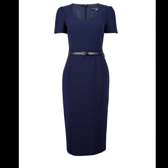 NAVY BELTED TAILORED DRESS - Picture 2 of 4